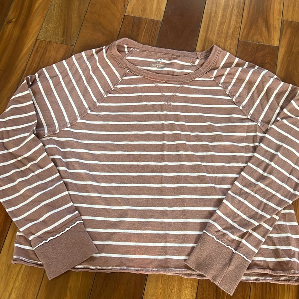 Size small and white striped long sleeve cropped top from Aerie